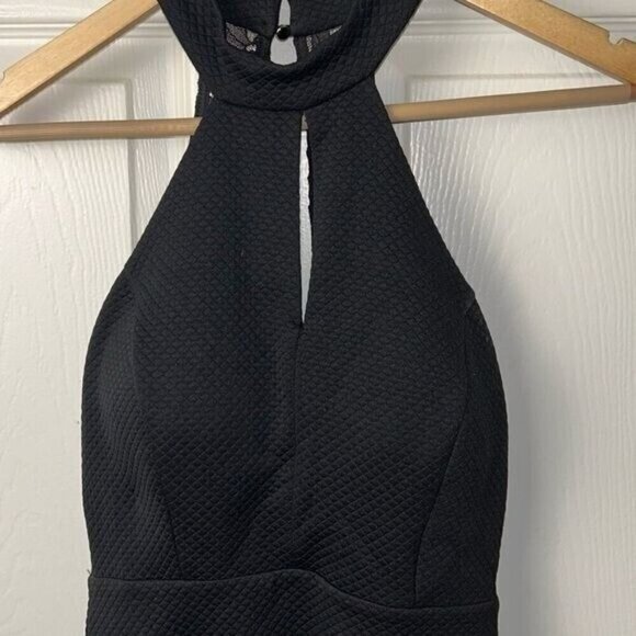 Altar'd State Black Textured Fit & Flare Halter Lace Back Skater Dress Small - Picture 3 of 11